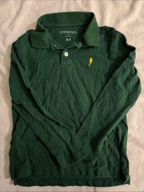 Crewcuts Dark Green Long Sleeve Polo with Yellow Lightning Bolt